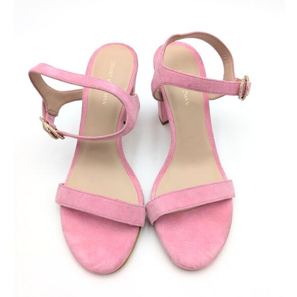 Stuart Weitzman Crystal Buckle 75 Block Heel Sandals Pink Size US6.5 EU37 - Picture 5 of 11